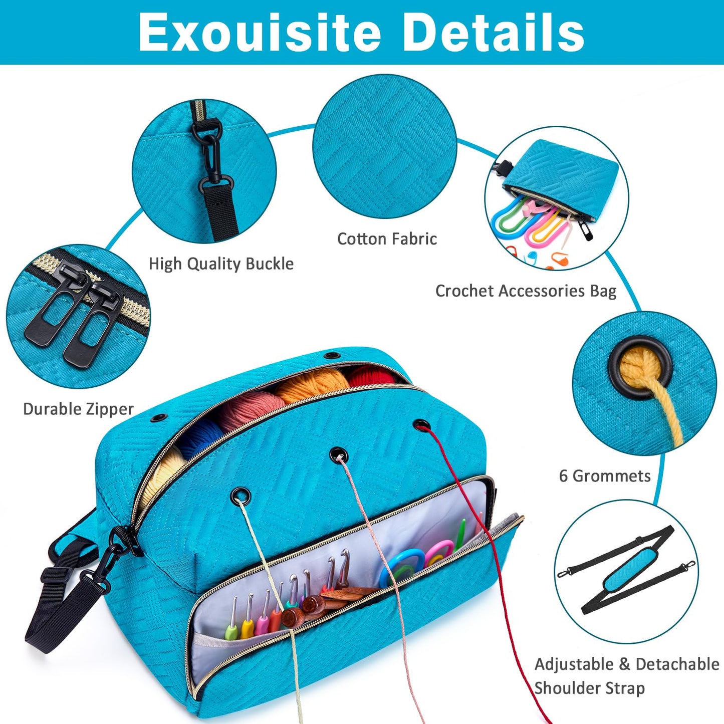 Crochet Yarn Knitting Bag 2 Pcs Yarn Storage Organizer Crocheting Bags for Beginners with Shoulder Strap for Knit Accessories Needles Hooks