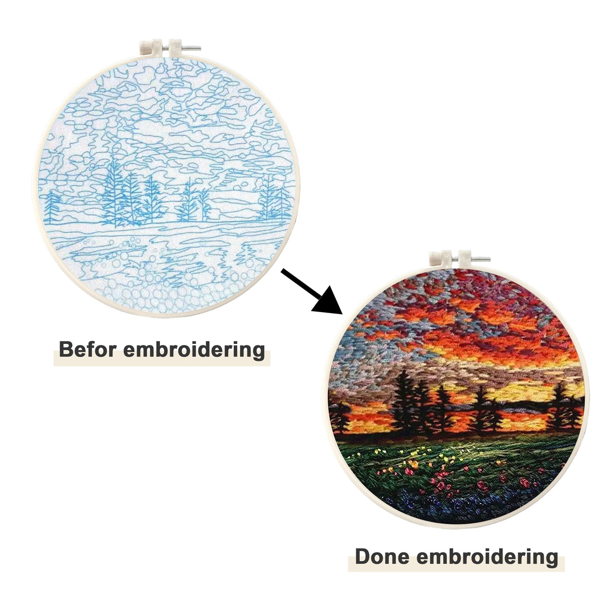 4 Pack Embroidery Starter Kit with Pattern, Stamped Cross Stitch Kits for Beginners Adults with Embroidery Hoop and Instructions, Hand Embroidery Kit (Embroidery kit flower2)