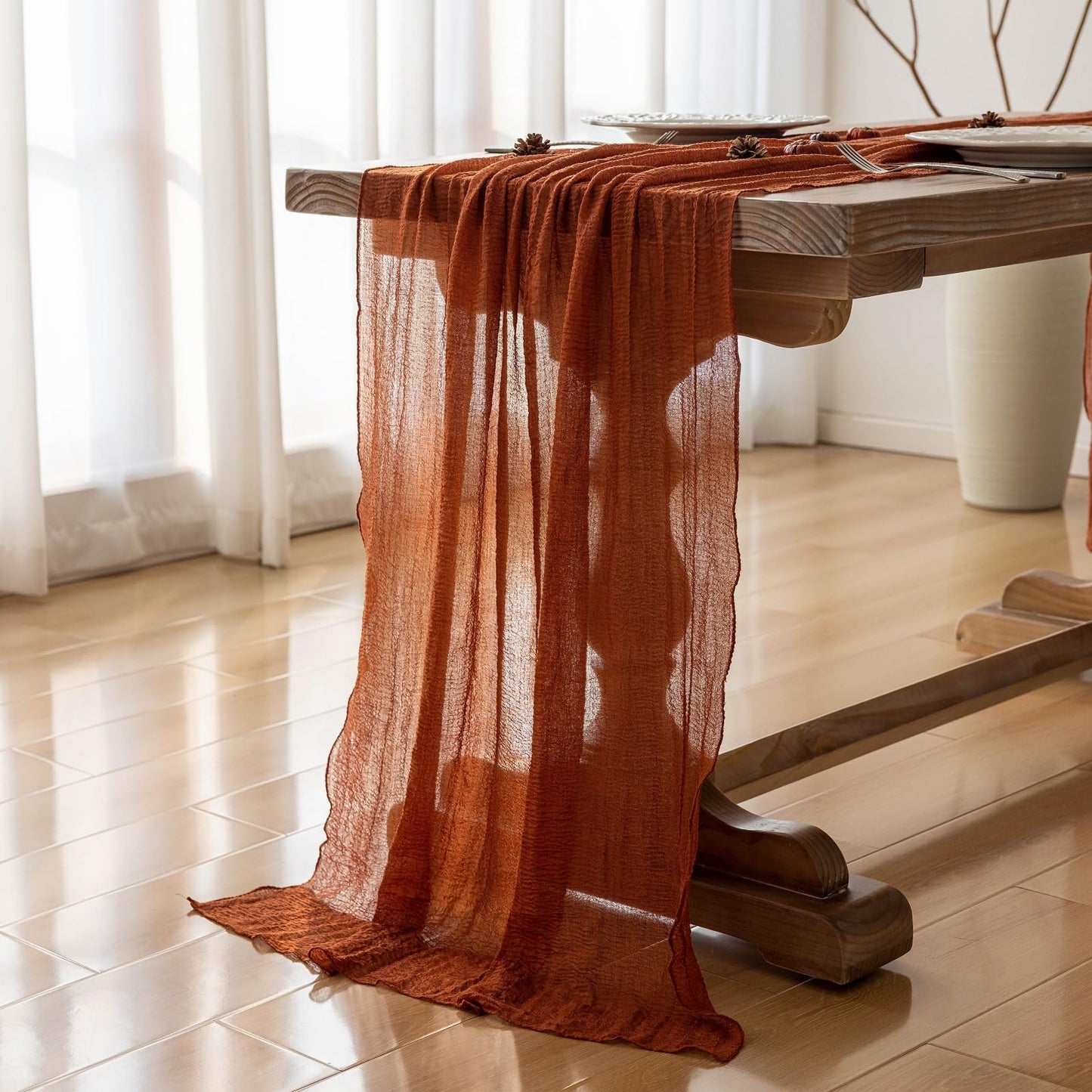Terracotta Table Runner Cheesecloth Rust Gauze 120 Inch 10 FT Rustic Burnt Orange Cheese Cloth for Wedding Baby Bridal Shower Party Centerpiece Sheer Holiday Home Decorations
