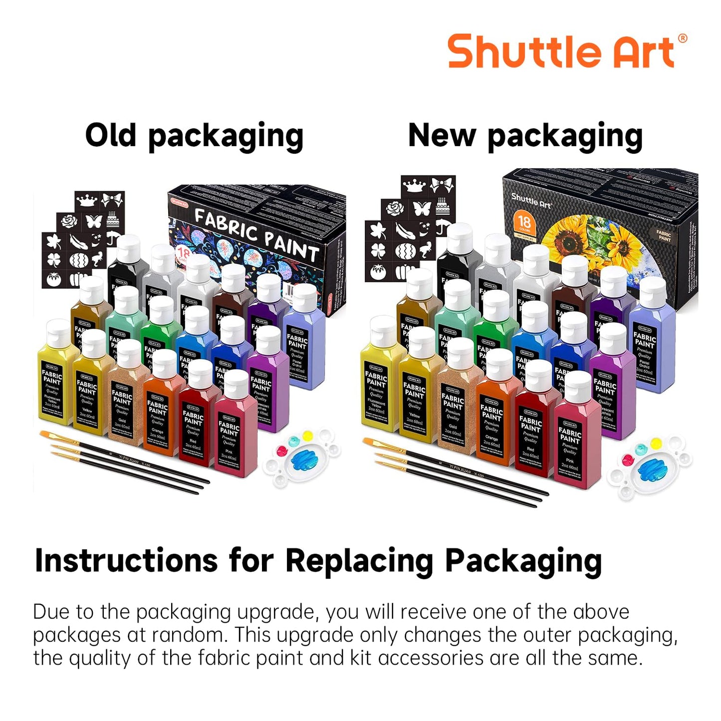 Fabric Paint, Shuttle Art 18 Colors Permanent Soft Fabric Paint in Bottles (60ml/2oz) with Brushes, Palette, Stencils, Non-Toxic Textile Paint for T-Shirts, Shoes, Jeans, Bags, DIY Projects&Art