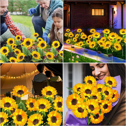 Solar Lights Outdoor Garden Decor - Upgraded 3 Pack with 9 Sunflower Lights, Waterproof Solar Outdoor Lights Auto ON/Off Solar Decorative Lights for Garden, Patio, Backyard