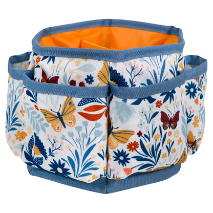 360 Degree Rotating Organizer for Tabletop, Counter, Storage, Sewing Supplies, Art Supplies with Compartments, Butterfly Floral Print
