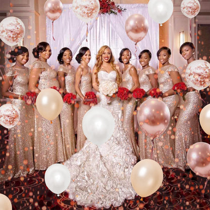 Rose Gold Balloons, 60PCS 12inch Rose Gold White Champagne Latex Balloon Confetti Balloons with Ribbon for Wedding, Baby Shower, Birthday, Engagement, Bridal Shower, Princess Party