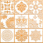 9 Pack (12x12 Inch) Large Reusable Stencil Mandala Stencil Laser Cut Painting Template for Floor Wall Tile Fabric Furniture Stencils Painting