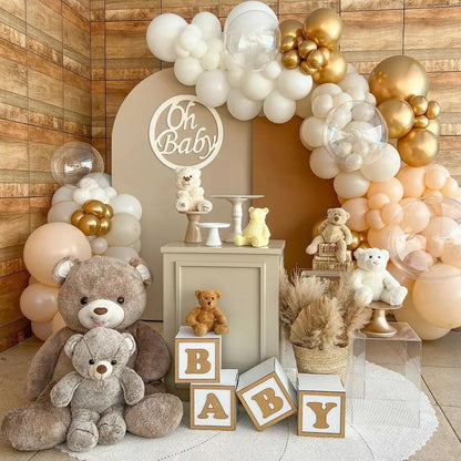 White Sand Gold Balloons Set, 12 Inch Double Stuffed Blush Beige Boho Party Balloons with Metallic Chrome Gold Neutral Cream Nude Latex Balloon for Birthday Baby Bridal Shower Wedding Party Decoration