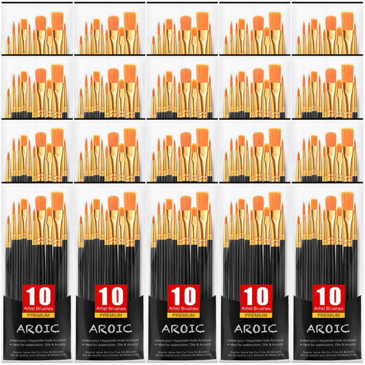 Acrylic Paint Brush Set, (20 Packs /200 pcs) Nylon Hair Brushes for Oil and Watercolor, Perfect Suit of Art Painting, Best Present for Painting, Black