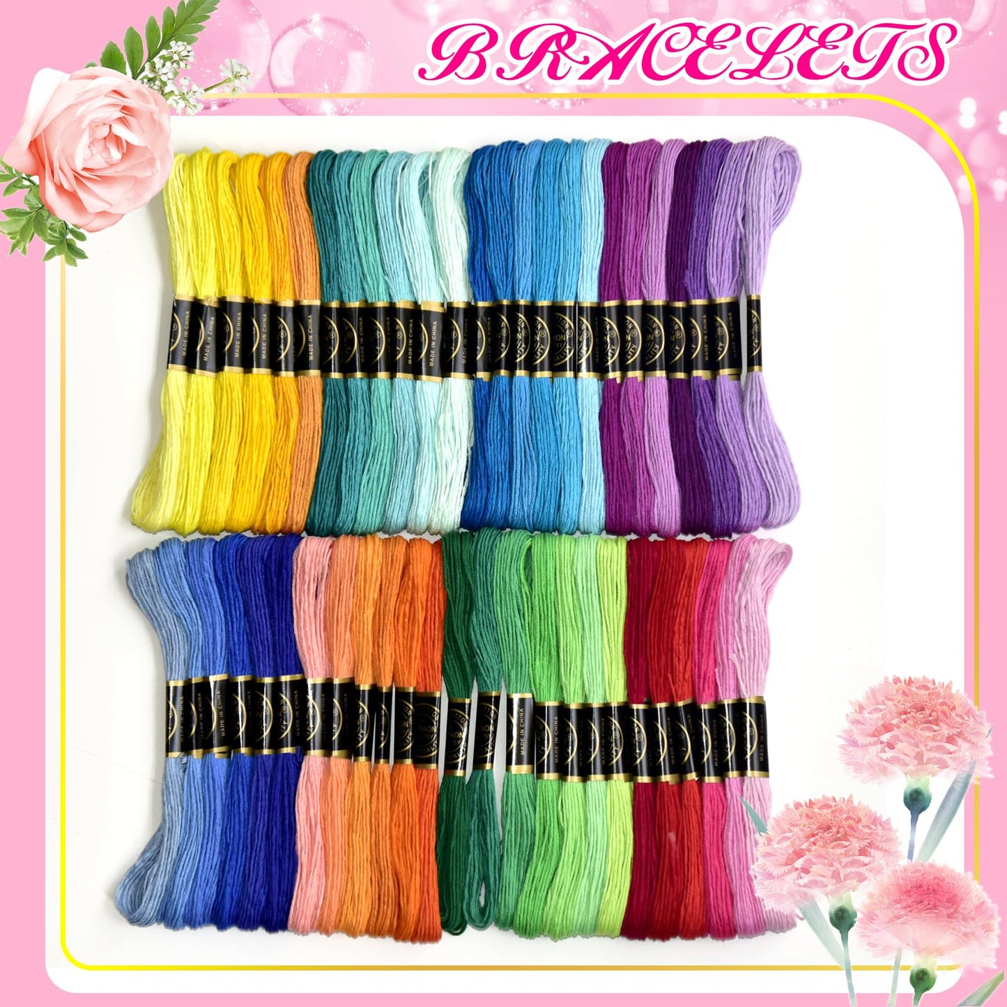 Embroidery Floss Rainbow Color 50 Skeins Per Pack Cross Stitch Threads Friendship Bracelets Floss Crafts Floss