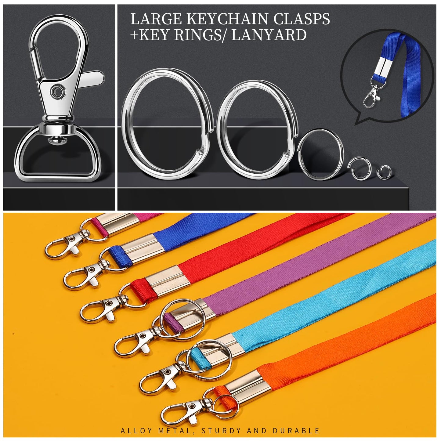 265PCS Keychains Clips with Key Rings, Keychain, Metal Lobster Claw Clasps and Key Chain Rings, Key Chains Key Rings Bulk, Keychain Rings, Keychains Making Kit Clip for Keys Crafts, Silver