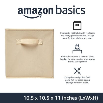 Cube Organizer Storage Bins Handles, Collapsible Fabric, Pack of 6, 10.5"x10.5"x11", Beige