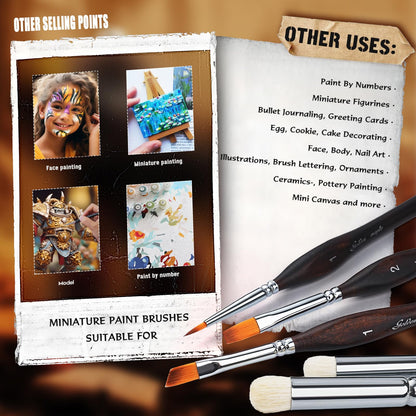 Detail Paint Brushes Dry Brushes, Golden Maple 10PC Flat Miniature Dry Paint Brushes Fine Detail Paint Brush Set for Acrylic, Oil, Watercolor & Figurine