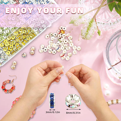 1080PCS 8MM Rondelle Spacer Beads for Jewelry Making,Crystal Bead Spacer for Jewelry Making Necklaces, Bracelet Pendants, 9 Colors