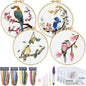 4 Sets Embroidery Kit for Beginners,Hummingbird and Flower Cross Stitch Set for Include Embroidery Cloth Hoops Threads for Craft Lover Hand Stitch (Flowers and Birds)