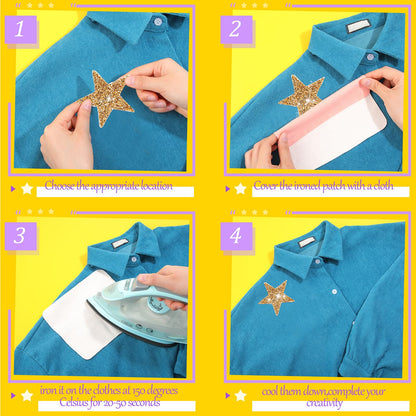 60 Pcs Iron on Star Patches Star Shaped Rhinestone Appliques Adhesive Glitter Patches Rhinestone Appliques Embellishments for DIY(Black Gold)