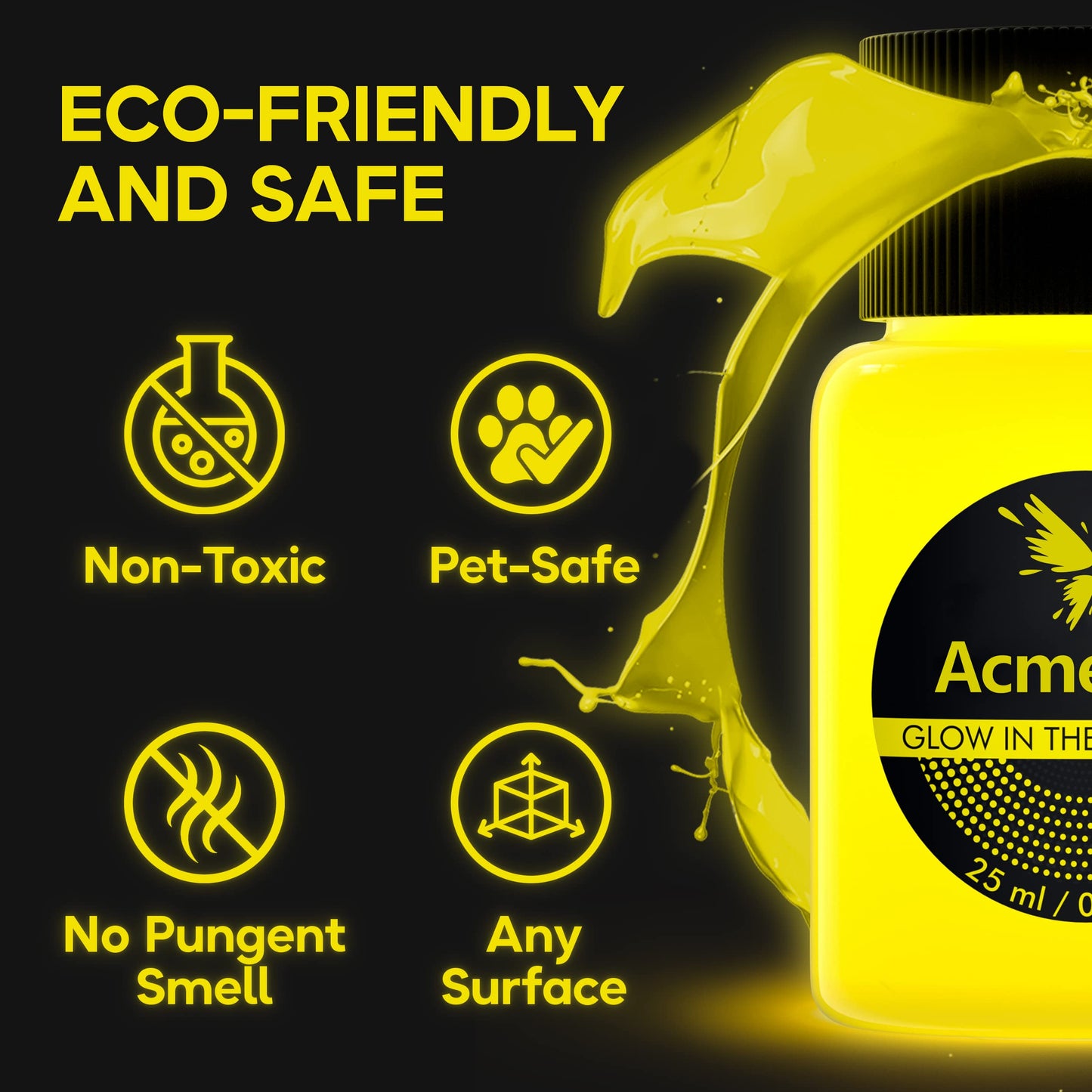 Glow in the Dark Acrylic Paint – Fluorescent Neon Paint for Canvas Boards - Blacklight Set Ideal for DIY Projects – Art Supplies for Adults – Craft Gift for Artists