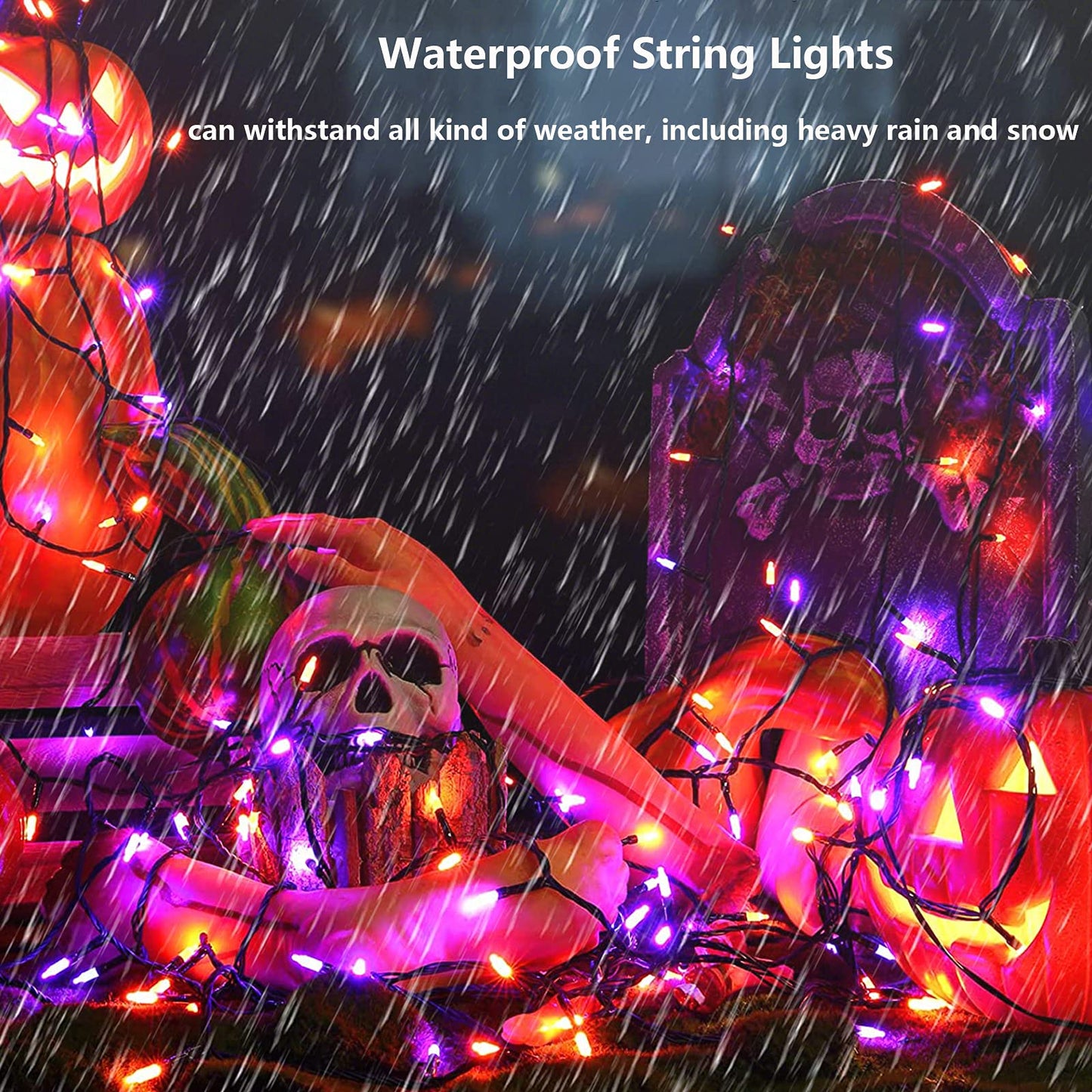 Orange Purple Halloween Lights,Battery Operated 33ft 100 LED Mini String Lights Waterproof Halloween Lights with 8 Modes & Timer Function for Halloween Decorations