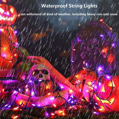Orange Purple Halloween Lights,Battery Operated 33ft 100 LED Mini String Lights Waterproof Halloween Lights with 8 Modes & Timer Function for Halloween Decorations