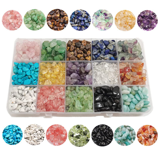 1888 Pcs Natural Chip Stone Beads About 500g Irregular Gemstones Healing Crystal Loose Rocks Bead Hole Drilled DIY for Bracelet Jewelry Making Crafting (5-8mm, 15 Color Mix-S1)