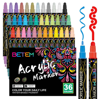 36 Colors Dual Tip Acrylic Paint Pens Markers, Premium Acrylic Paint Pens for Wood, Canvas, Stone, Rock Painting, Glass, Ceramic Surfaces, DIY Crafts Making Art Supplies