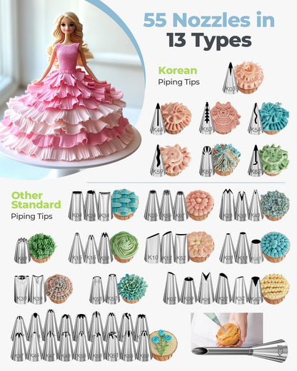 90 PCs Piping Bags and Tips Set, Cake Decorating Supplies Kit with 55 Numbered Icing Piping Tips, 20+2 Pastry Bags for Cake Cupcake, Frosting Piping Kit with Booklet and eBook