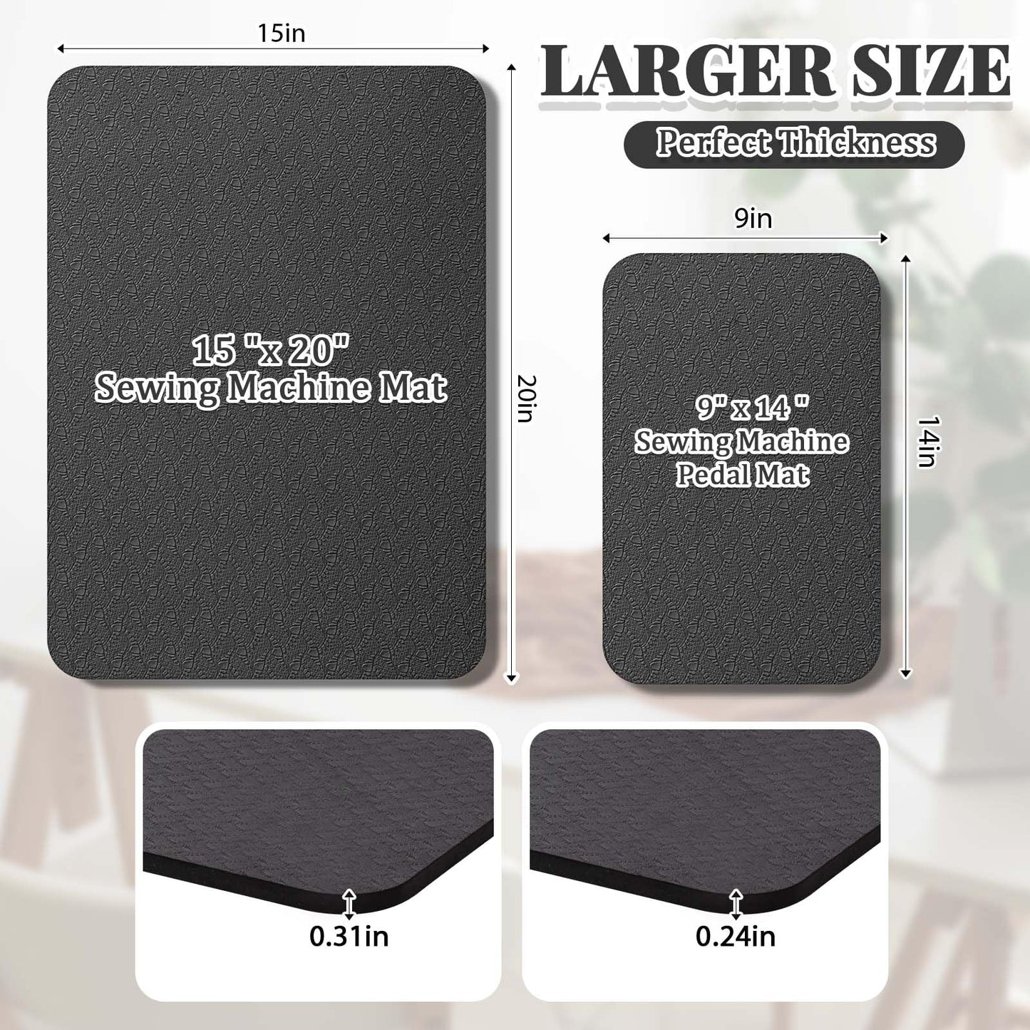 2 Pcs Sewing Machine Muffling Mat Pedal Sewing Mat Reduce Vibrations Noise No Slip Machine Accessories for Quilting(15" X 20" and 9" X 14",Black)