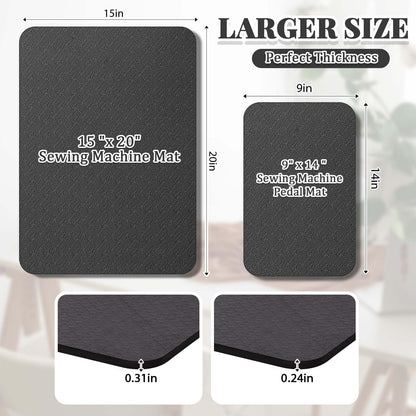 2 Pcs Sewing Machine Muffling Mat Pedal Sewing Mat Reduce Vibrations Noise No Slip Machine Accessories for Quilting(15" X 20" and 9" X 14",Black)