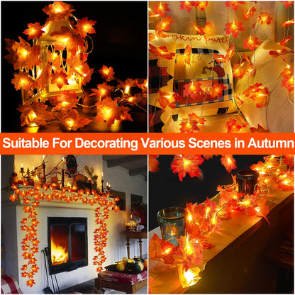 2 Pack Fall Decor Enlarged Maples Leafed Fall Decorations for Home Fall Lights Thick Leafs Garlands, Total 20Ft 40LED Battery Operated Waterproof Thanksgiving Halloween Decor Indoor Outdoor