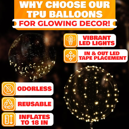 10 Pcs LED Balloons Light Up Balloons for Parties – Clear & Elastic Expands Up to 18" with Gold String Lights & Individual Switch – Glowing Party Decorations for Indoor & Outdoor Events
