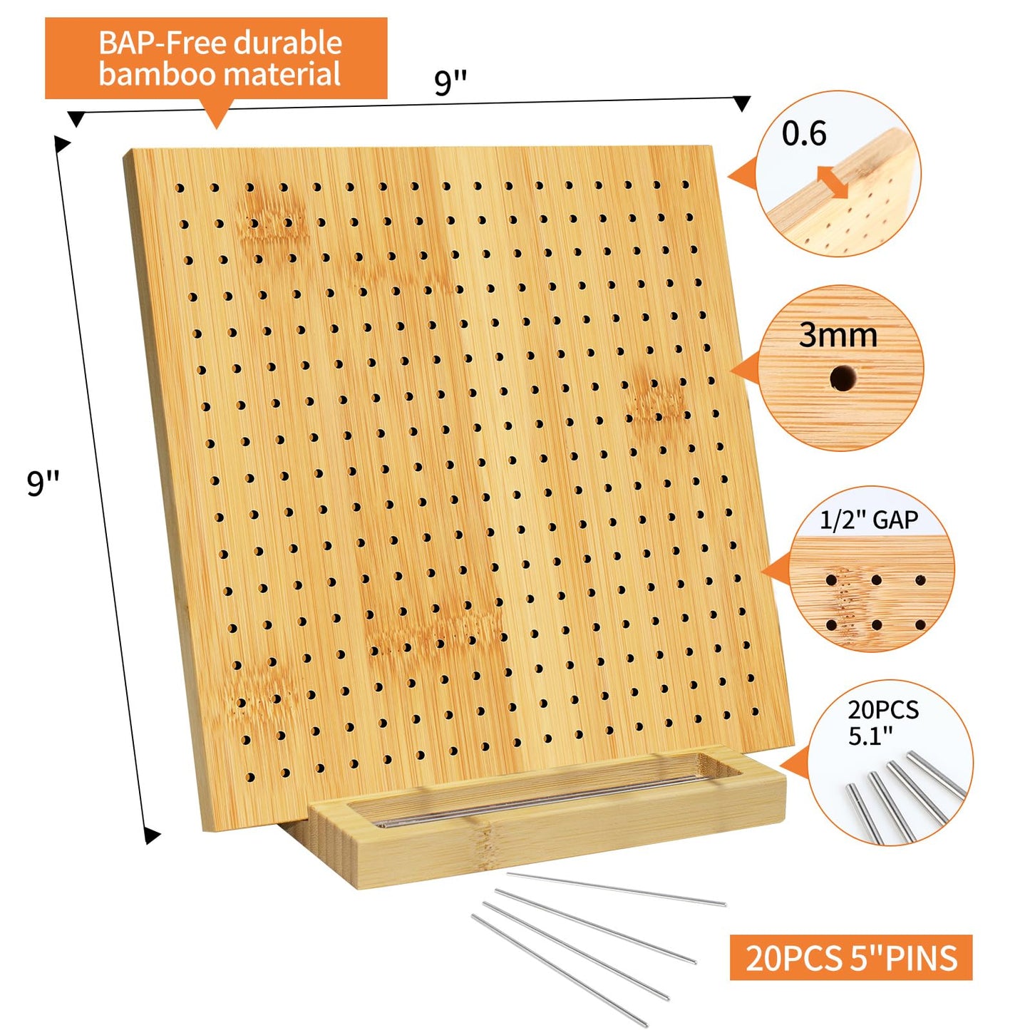 9x9 Inch Crochet Blocking Board with 20 Pins, Handcrafted Knitting Blocking Mat for Crochet Projects and Granny Squares, Gifts for Grandmothers, Mothers