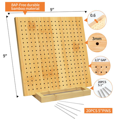 9x9 Inch Crochet Blocking Board with 20 Pins, Handcrafted Knitting Blocking Mat for Crochet Projects and Granny Squares, Gifts for Grandmothers, Mothers