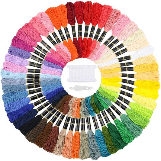 Embroidery Floss 50 Skeins Cross Stitch Thread Rainbow Color Friendship Bracelets Crafts Floss with 12 Pcs Floss Bobbins and 1 Pcs Needle-Threading Tool