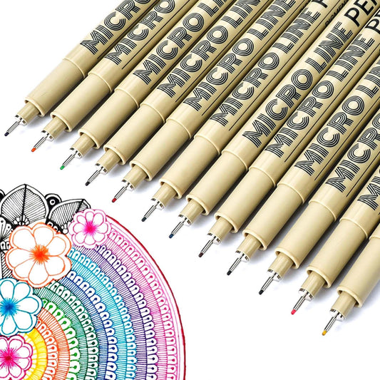 05 Micro Fineliner Drawing Art Pens: 12 Colors 0.45mm Multiliner Fine Liner Pens, Fine Point No Bleed Waterproof Archival Ink Pen Set for Bible Journal Watercolor Zentangle Kit Stuff Supplies