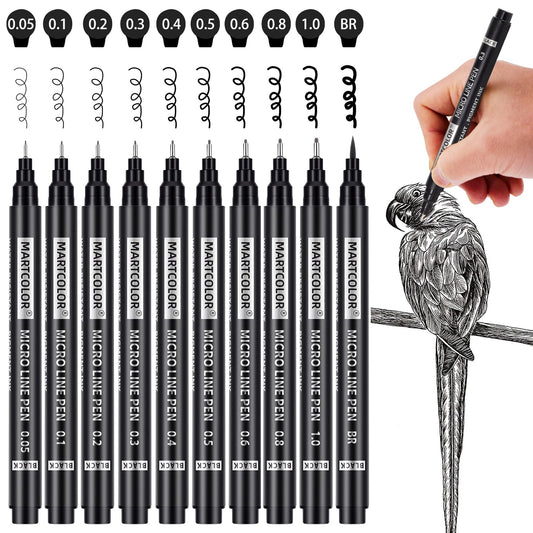 Micro Pen Fineliner Pens, 10 Size Fine Point Archival Black Ink Pens, Waterproof Multiliner Pen for Artist Illustration, Sketching, Art Drawing, Anime, Manga, DIY Gifts Projects