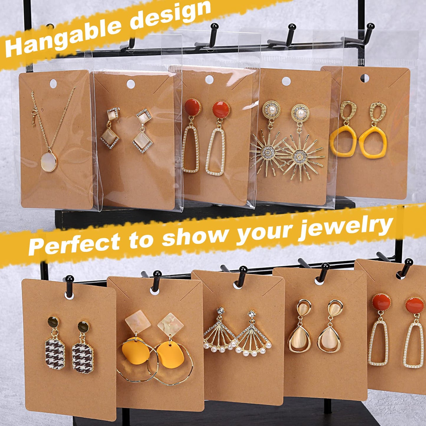 500 Pcs Earring Display Cards - Necklace Packing Card with 500 Pcs Bags, for Earrings Necklace Jewelry Display Packaging, DIY, Craft, Retail