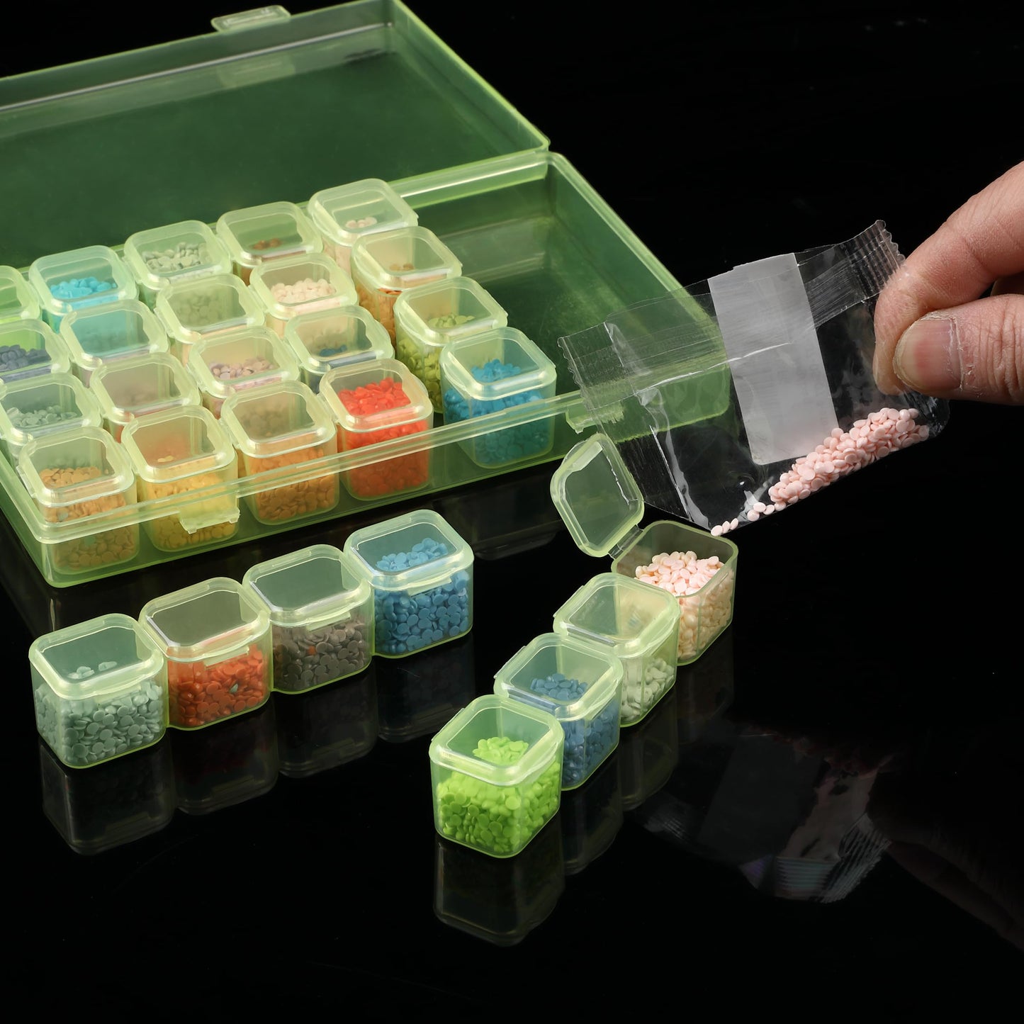 Bead Storage Containers, 28 Grids, 2 Pack, Transparent Green Small Bead Organizer Box