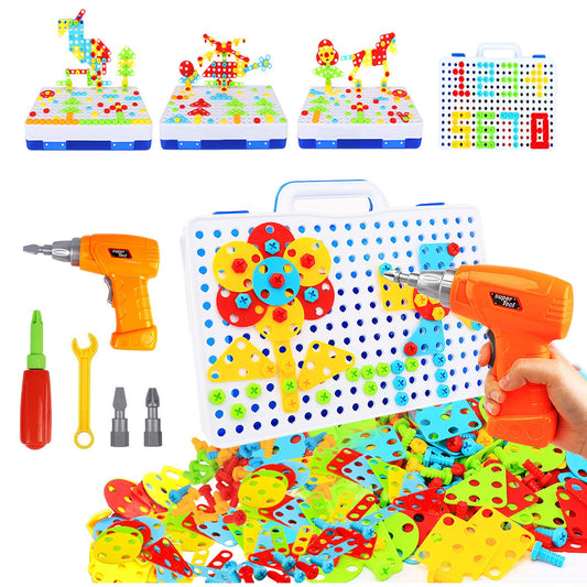 Design and Drill Toy for Kids Ages 3-8, 237 Pcs Electric Drill Toy,Creative Building Toys,Magic Montessori Play Toolbox for Toddler Boys Girls Preschool,STEM Toys for 3 4 5 6 7 8 Year old