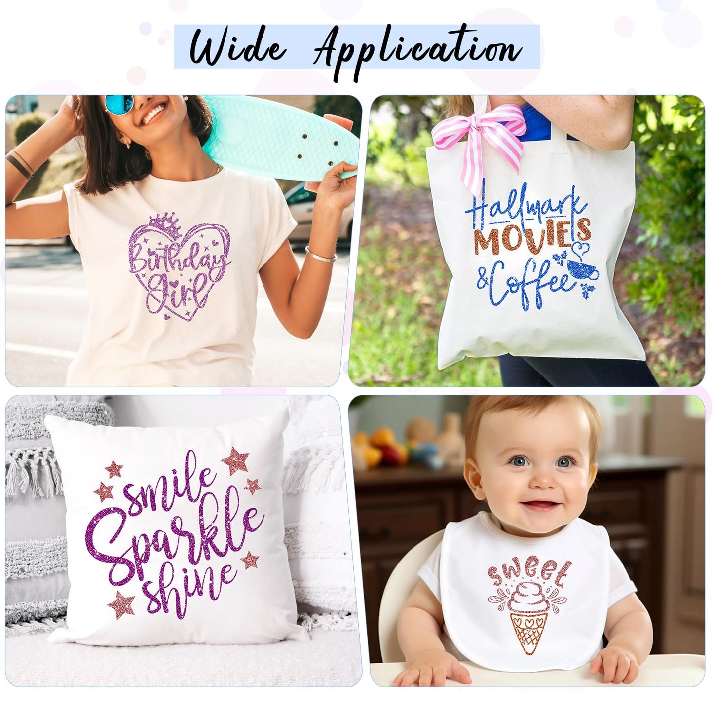 Glitter HTV Heat Transfer Vinyl - 16 Sheets 12"X12" Colorful Glitter Heat Transfer Vinyl Shinny Glitter Iron On Vinyl for T-Shirts Glitter HTV Compatible with Cricut Or Sillhoutte Cameo