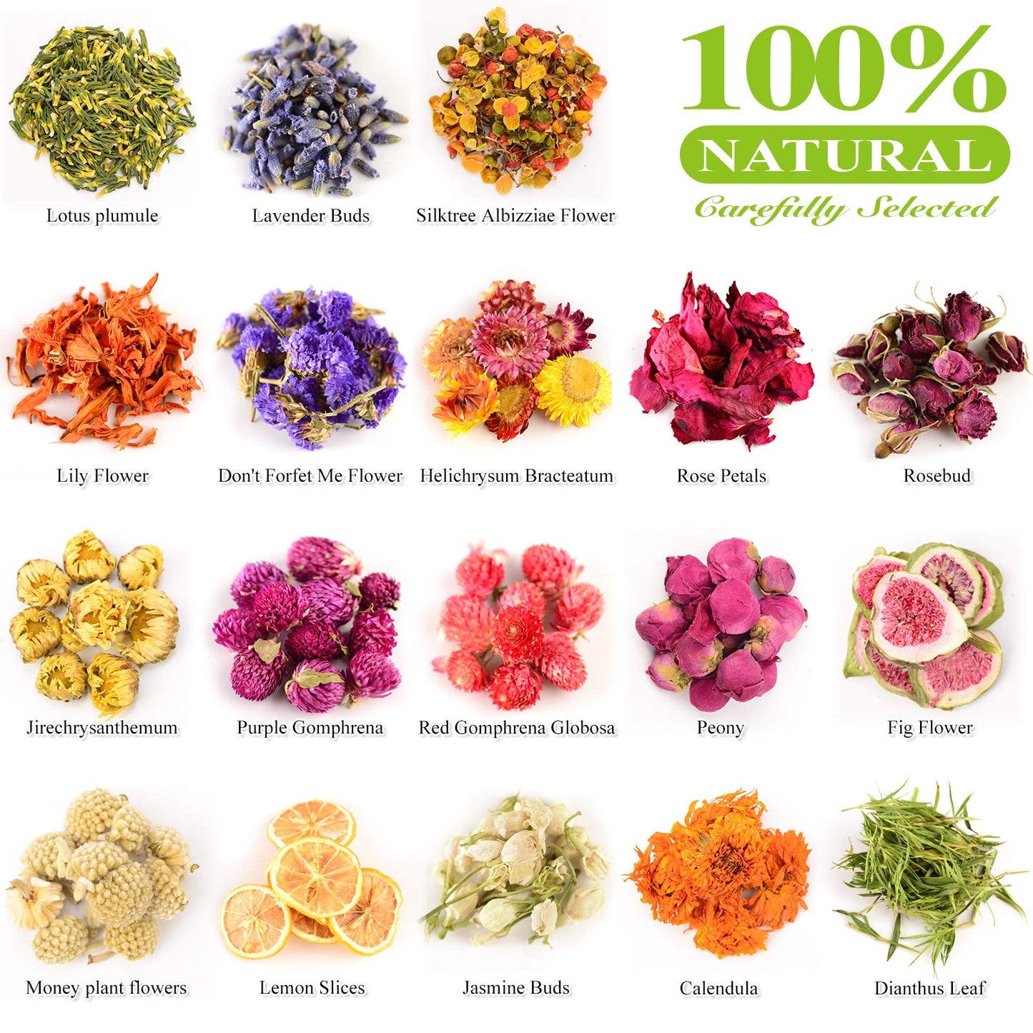 21 Bags 100% Natural Dry Flower Herbs Kit for Soap, DIY Candle, Bath, Resin Jewelry Making Include Lavender, Don't Forget Me, Lily, Rose Petals, Jasmine and More