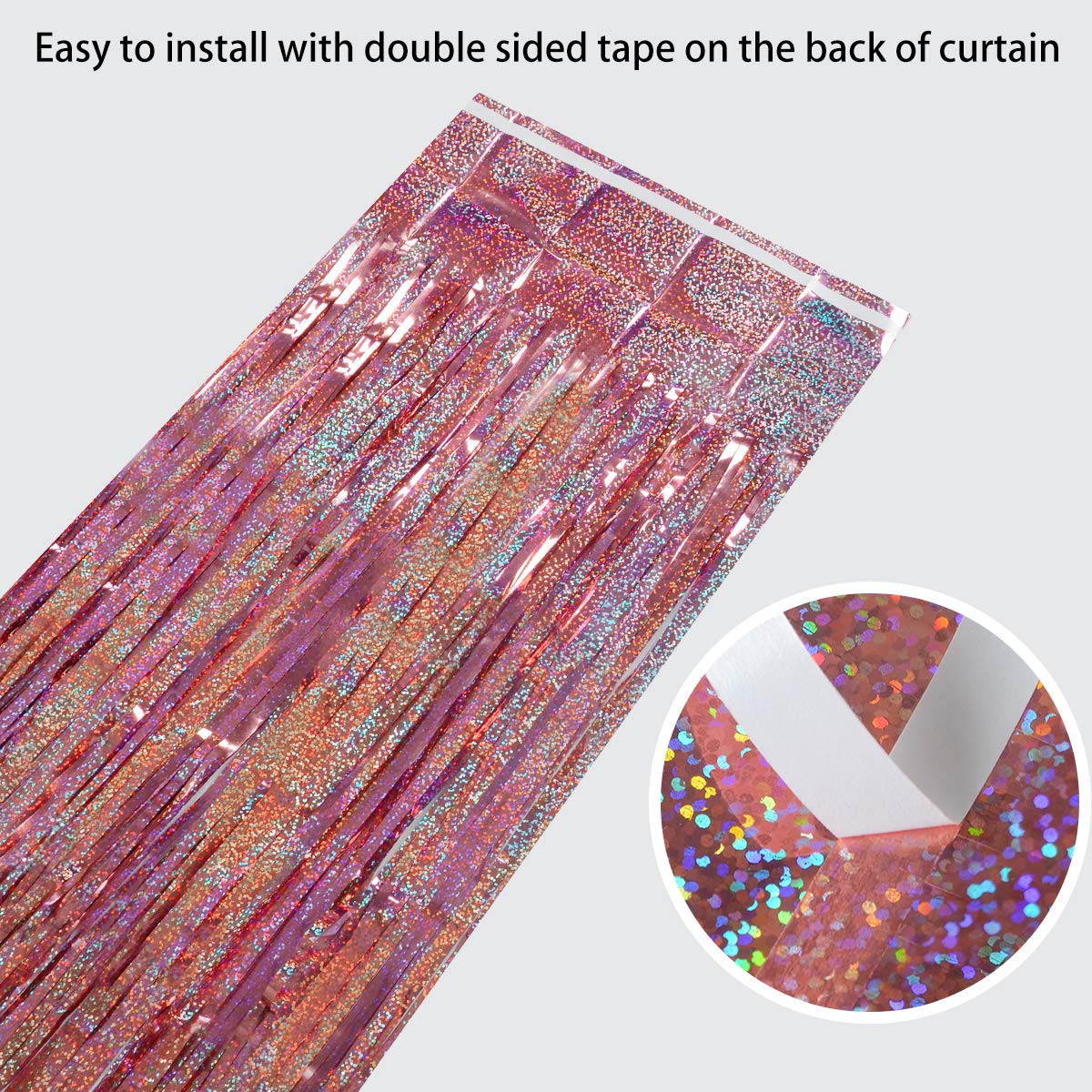 Foil Fringe Curtains Party Decorations - Melsan 3 Pack 3.2 x 8.2 ft Tinsel Curtain Party Photo Backdrop for Birthday Party Baby Shower or Mother's Day Rose Gold