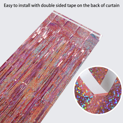 Foil Fringe Curtains Party Decorations - Melsan 3 Pack 3.2 x 8.2 ft Tinsel Curtain Party Photo Backdrop for Birthday Party Baby Shower or Mother's Day Rose Gold
