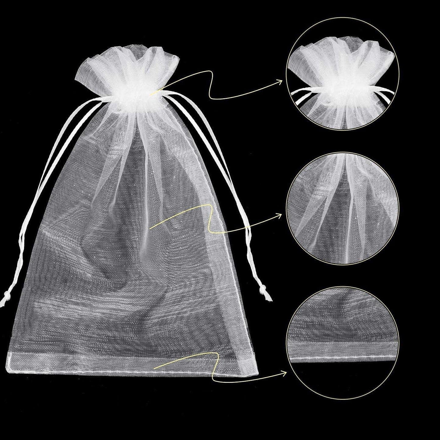 100PCS Sheer Organza Bags - White Wedding Favor With Drawstring, 4x6 Inches Jewelry Gift for Party, Festival, Makeup