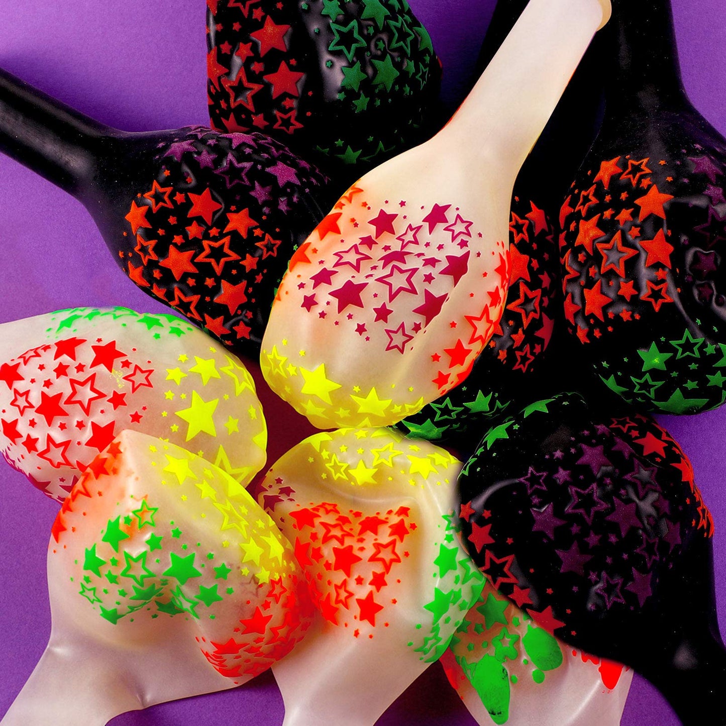 50 Pieces Neon Glow Balloons Neon Stars Glow in Blacklight Black Light Fluorescent Mini Stars Party Latex Balloons for Birthday Wedding Arch Party Decoration(Black, Clear)
