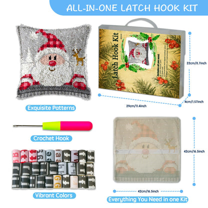 Latch Hook Kit, Christmas Latch Hook Kits for Adults DIY Decorative Pillowcase Embroidery Cross Stitch Arts Craft for Home Sofa Furniture 17X17inch Father Christmas