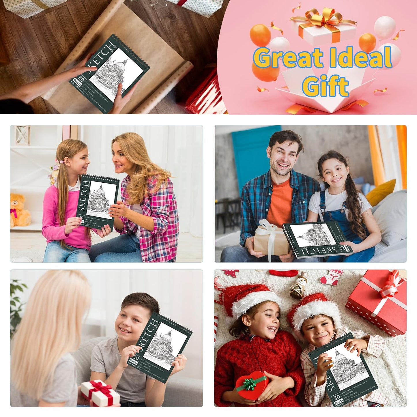 5 Pack Sketch Book 8.5" x 11" Set, Top Spiral Bound Sketch Pad 150 Sheet Total (68lb/100gsm), Drawing Paper Pad, Sketch Book for Kids, Artist, Adult Art Supplies