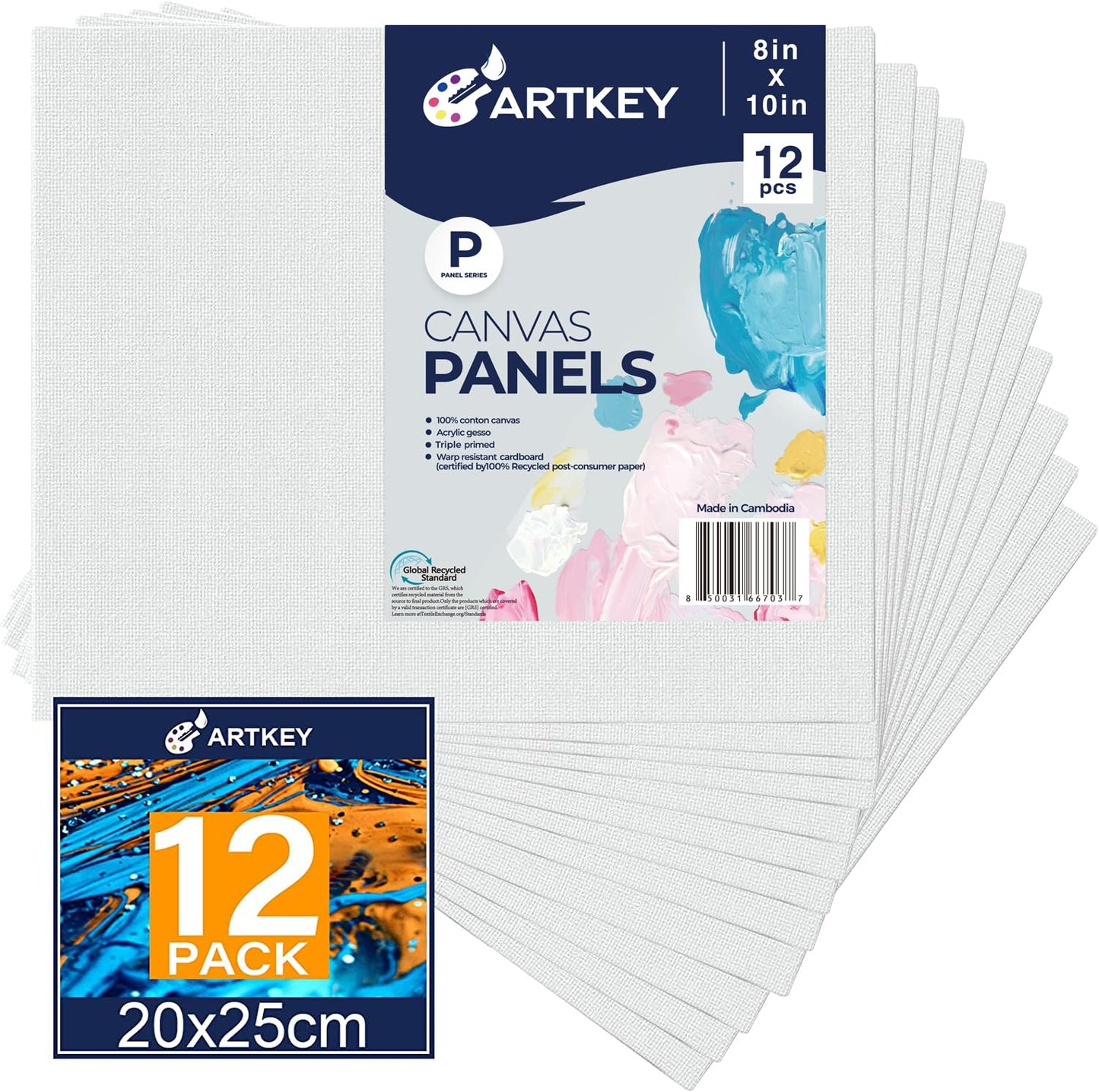 Canvases for Painting 8x10 Inch 12-Pack, 10 oz Primed 100% Cotton White Blank Canvas Boards for Painting, Art Supplies Paint Canvas Panels for Acrylic Oil Watercolor Tempera Paints
