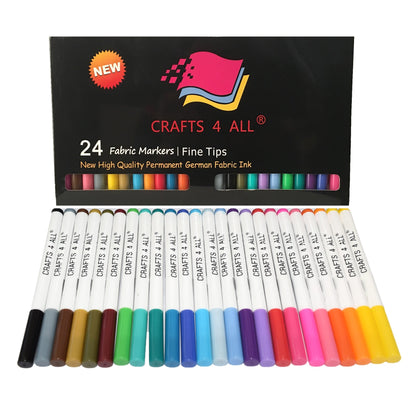 Fabric Pens for Clothes - Pack of 24 No Fade, Fabric Markers Permanent for Clothes - No Bleed, Machine Washable Shoe Markers for Fabric Decorating - Laundry Marker, Erases Stains Easily