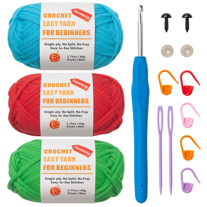 Beginners Crochet Yarn for Crocheting, Cotton Yarn for Crochet, 3 Pack×1.8 oz Amigurumi Yarn with Easy-to-See Stitches, Thick & Soft, Worsted Medium # 4 Yarn, Cotton-Nylon Blend-Orange/Green/Blue