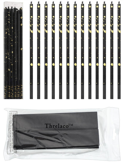 24 Pack Long Thin Birthday Candles for Cakes, Cupcakes, Weddings, Anniversaries, Graduations, Retirement Parties - Decorative Cake Candles for All Celebrations(Black Gold)