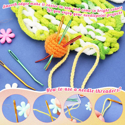 50 Pcs Yarn Needles, Darning Tapestry Needles Bent Kit, 24 Pcs Large Eye Weaving Crochet Blunt Yarn Needle for Yarn, Crocheting, Weaving with Stitch Markers Storage Box