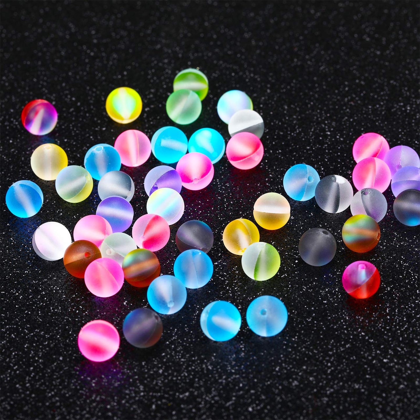 140 Pcs 8 mm Mermaid Glass Beads Bulk Matte Crystal Glass Beads Frosted Moonstone Beads for Jewelry Making Crafts DIY, Multicolor