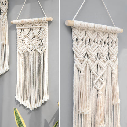 2 Pcs Macrame Woven Wall Hanging Boho Chic Geometric Art Decor - Beautiful Bedroom Nursery Apartment Home Decoration, Gift for Girls Adults Birthday Christmas, Small Size 18" L x 9.5" W